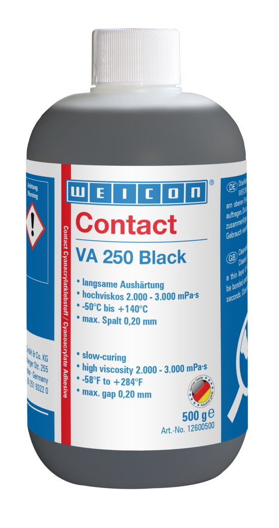 VA 250 Black Adhésif Cyanoacrylate | Colle instantanée à haute viscosité, remplie de caoutchouc