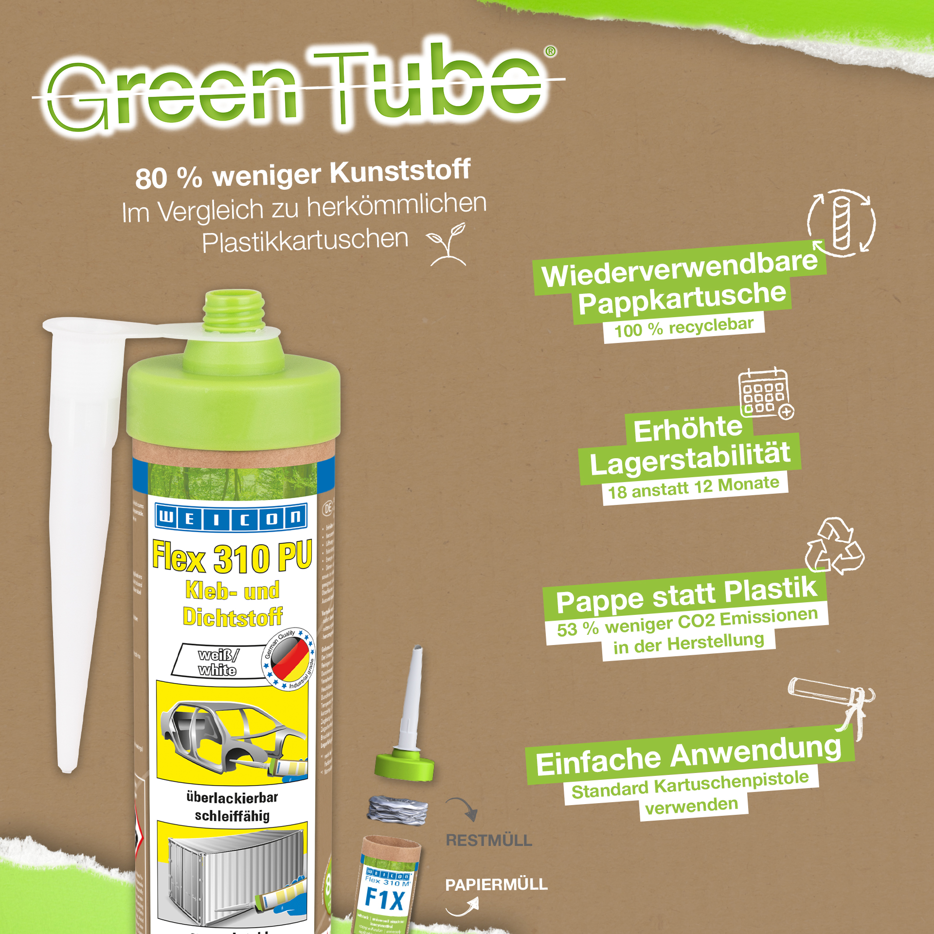 Flex 310 M® Acier Inox | Scellant adhésif avec une très forte adhérence initiale, d'aspect métallique, à base de MS-polymère