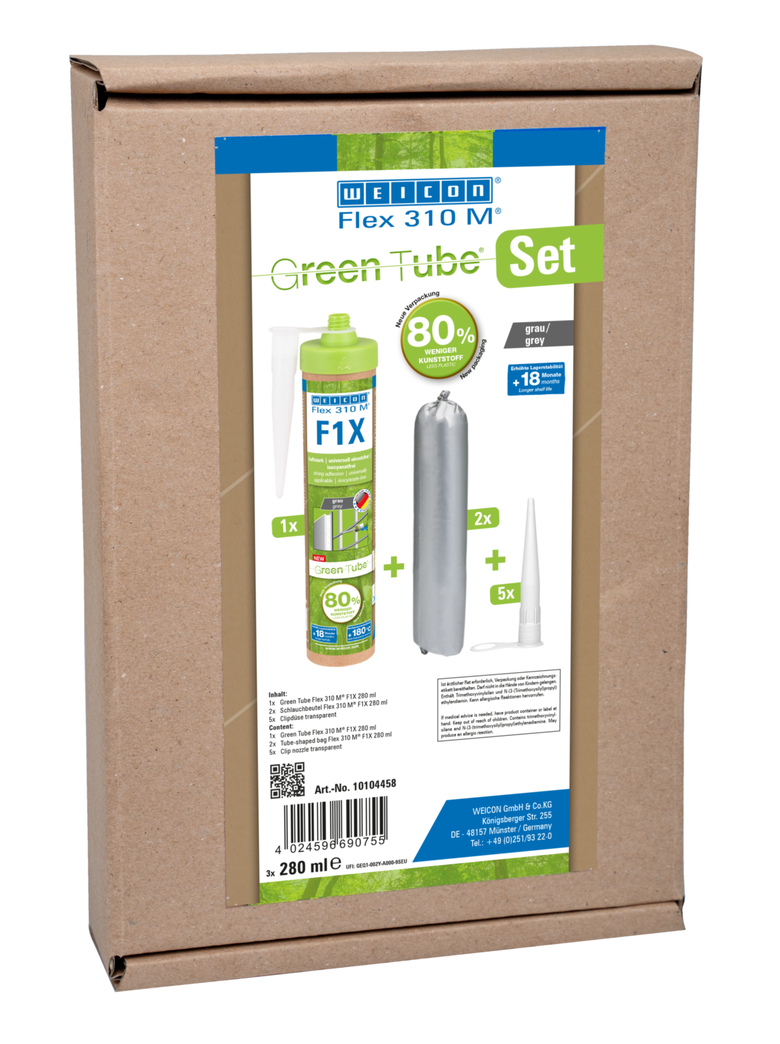 WEICON Green Tube Flex 310 M F1X | Scellant adhésif avec une très forte adhérence initiale à base de Ms-polymère, résistant aux températures jusqu’à 180°C