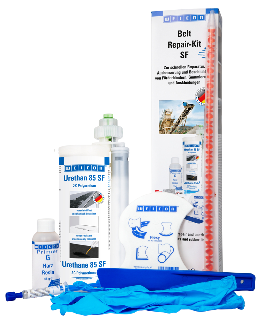 Kit de réparation de courroies, type SF | Mastic de réparation et de revêtement à durcissement rapide (en polyuréa) pour les surfaces en caoutchouc, kit de travail