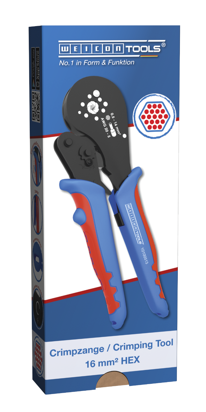 Pince à sertir 16 mm² HEX | sertissage hexagonal pour une insertion facile dans les bornes de raccordement rondes
