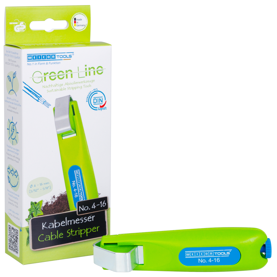 WEICON Couteau à dégainer No. 4-16 Green Line | avec manche à 2 composants, capacité 4 - 16 mm Ø