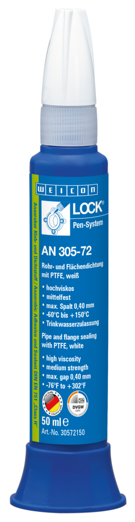 WEICONLOCK® AN 305-72 Etanchéité de Tuyaux et de Surfaces | avec PTFE, résistance moyenne, homologué pour l'eau potable WEICONLOCK® AN 305-72 Etanchéité de Tuyaux et de Surfaces | avec PTFE, résistance moyenne, homologué pour l'eau potable
