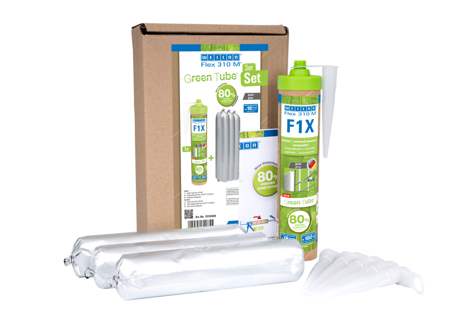WEICON Green Tube Flex 310 M F1X | Scellant adhésif avec une très forte adhérence initiale à base de Ms-polymère, résistant aux températures jusqu’à 180°C