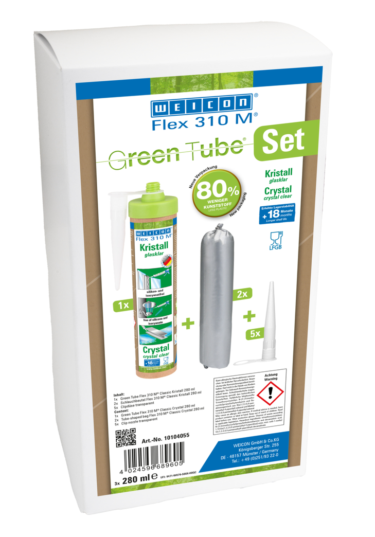 Flex 310 M® Cristal Polymère Hybride | Adhésif élastique à base de MS-polymère en presspack pour un travail sans fatigue