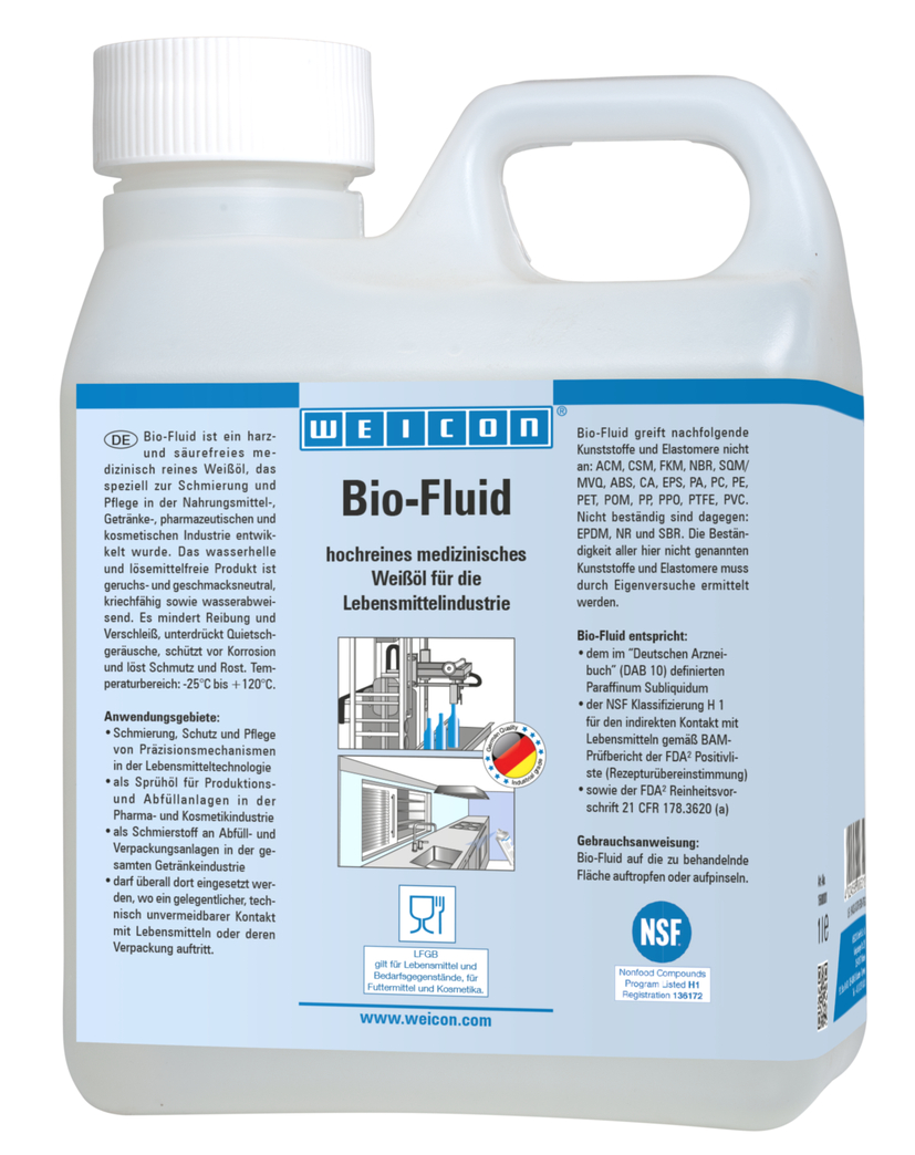 Bio-Fluid | Huile de lubrification et d'entretien pour le secteur alimentaire NSF H1 Bio-Fluid | Huile de lubrification et d'entretien pour le secteur alimentaire NSF H1