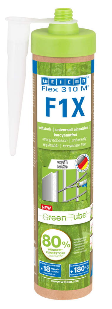 WEICON Green Tube Flex 310 M F1X | Scellant adhésif avec une très forte adhérence initiale à base de Ms-polymère, résistant aux températures jusqu’à 180°C