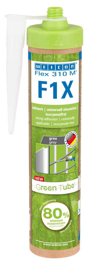 WEICON Green Tube Flex 310 M F1X | Scellant adhésif avec une très forte adhérence initiale à base de Ms-polymère, résistant aux températures jusqu’à 180°C WEICON Green Tube Flex 310 M F1X | Scellant adhésif avec une très forte adhérence initiale à base de Ms-polymère, résistant aux températures jusqu’à 180°C