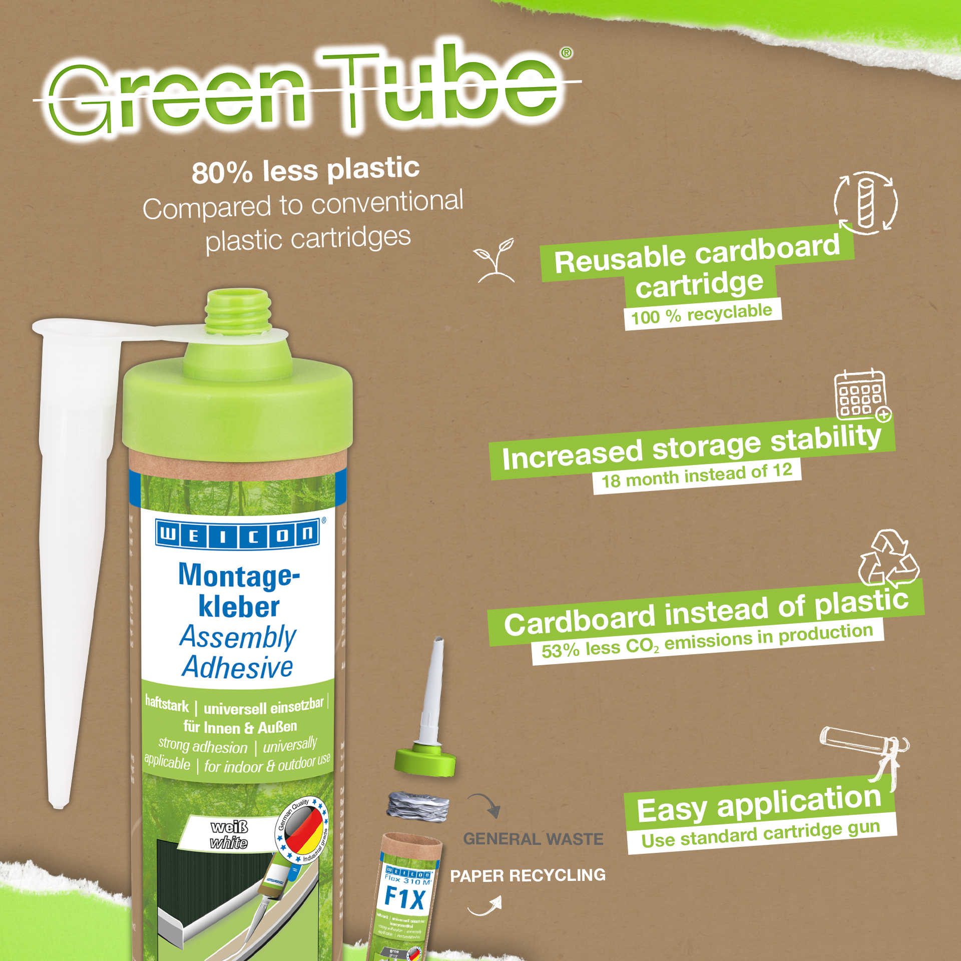 Green Tube Colle de montage | Colle universelle à forte adhérence pour l'intérieur et l'extérieur
