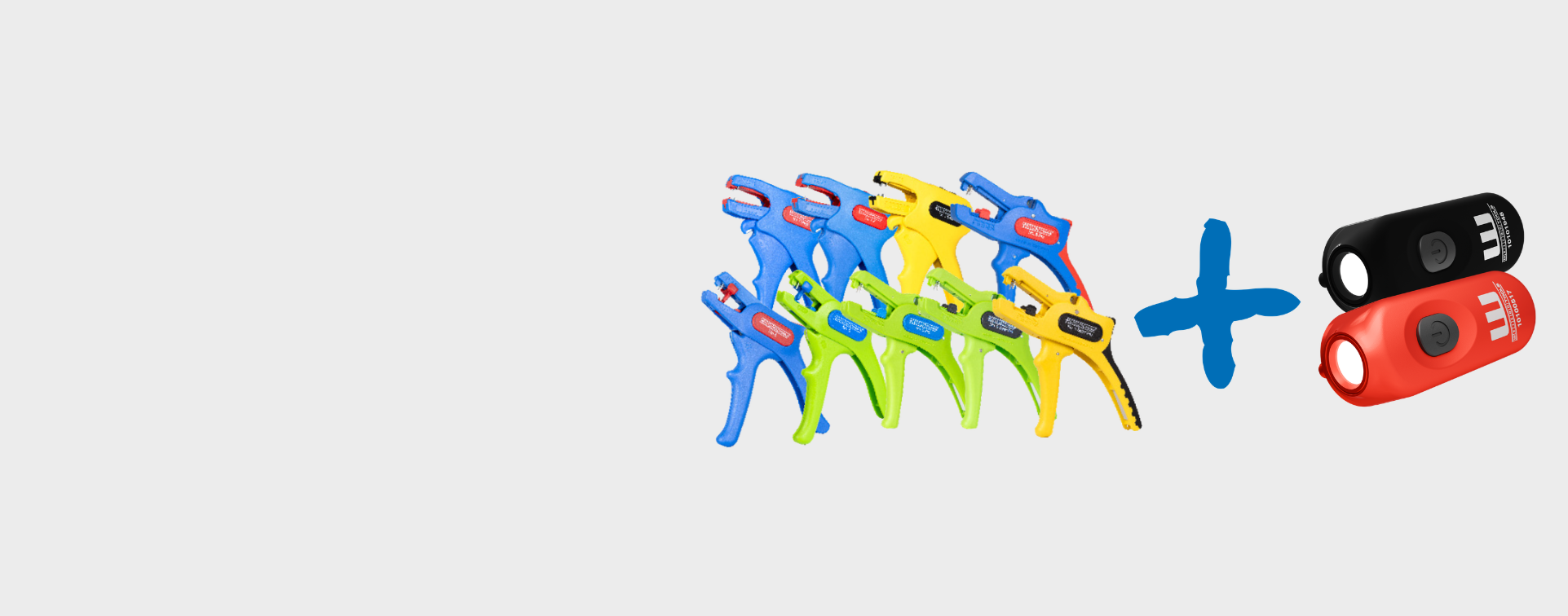 pinces à dénuder, signe plus, lumières led noires et rouges