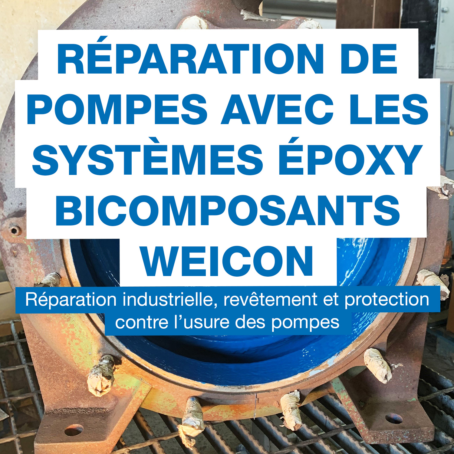 industrial equipment, pump repair, epoxy system, blue paint, metal machinery